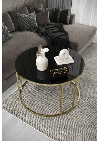 Çift Bacak Orta Sehpa Gold Ayak Siyah Ayna