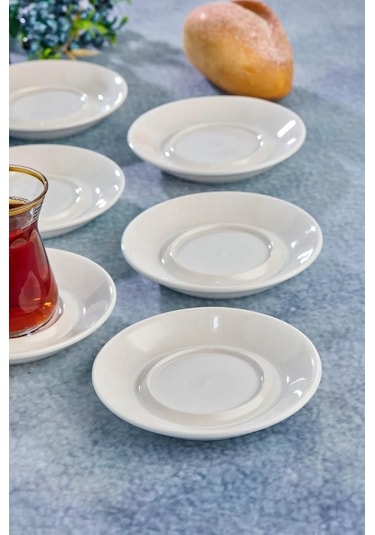 Cooker Özel Alaçatı Sade Desensiz Porselen Çay Tabak 6 Adet Ckr4153 Beyaz