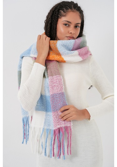 Kadın Yumuşak Dokulu Kalın Şal Atkı 15951 - Pudra Pudra