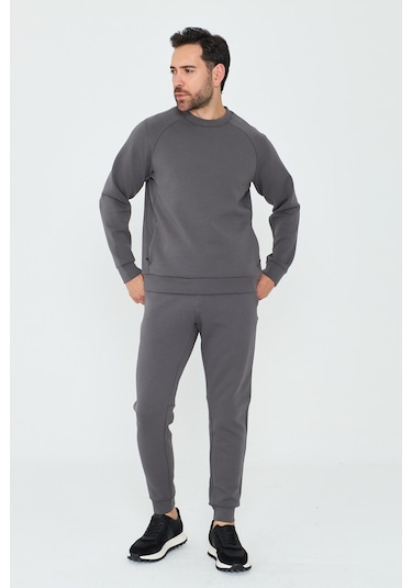 White Stone Koyu Gri Pamuklu Erkek Basic Sweatshirt K.grey