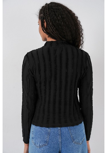 Kadın Dokulu Esnek Örme Bluz 975 - Siyah Siyah