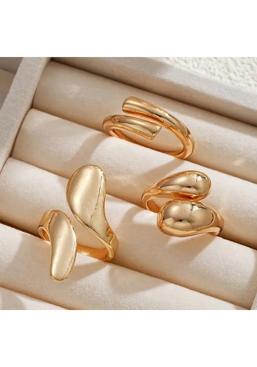 Girift Vintage Ydora 3 Adet Gold Yüzük Seti Altın