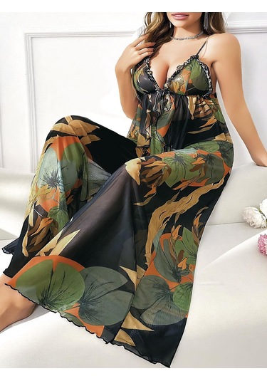 Büyük Beden Renkli Desenli İnce Askılı Salaş 2'li Takım Görsel