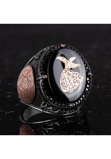 925 Ayar Gümüş El Yapımı Erkek Yüzük - Davut Yıldızı Yüzüğü Sema Töreni Gümüş