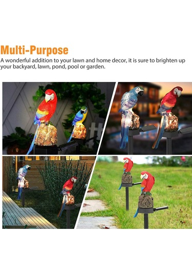Yifomall Mavi Papağan Güneş Enerjili Bahçe Aydınlatması - Ip65 Su Geçirmez Led Dekoratif Resin Bahçe Aksesuarı