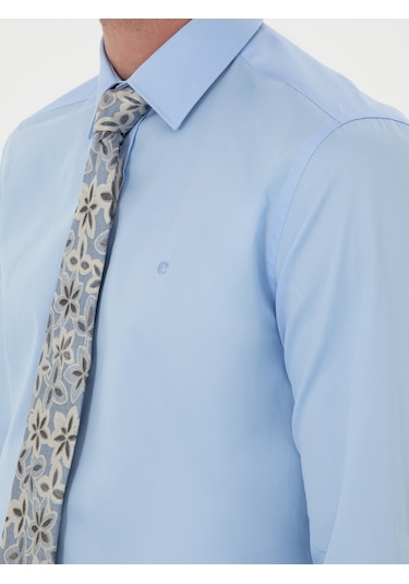 Cacharel Mavi Slim Fit Pamuk Klasik Gömlek