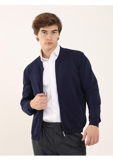 Dufy Lacivert Erkek Slim Fit Bomber Yaka Triko - 96347 Lacivert