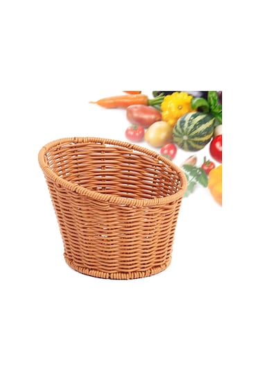 Homyl Dokuma Yuvarlak Sepet Atıştırmalıkları Tepsisi 13.5x10.5x8cm Kahverengi