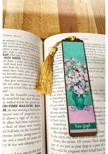 Sanatsal Tablo Temalı Metal Kitap Ayracı Van Gogh-pembe Güllü Vazo