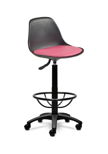 Ofiscombin Ofis Kasiyer Hekim Eczane Sırtlı Bar Taburesi Sandalyesi Tabure Pembe Deri 00047499825