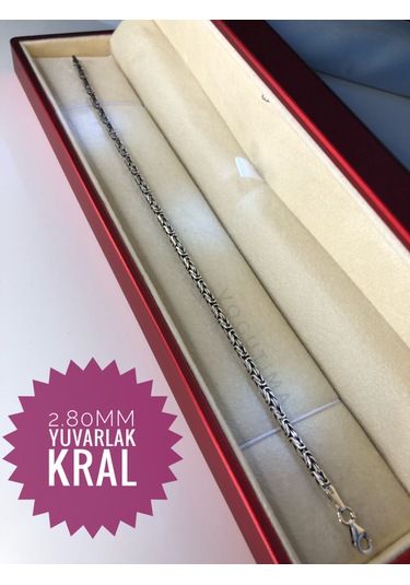 Erkek Gümüş Bileklik - 2.8mm Yuvarlak Kral Model Işıklı Kutuda