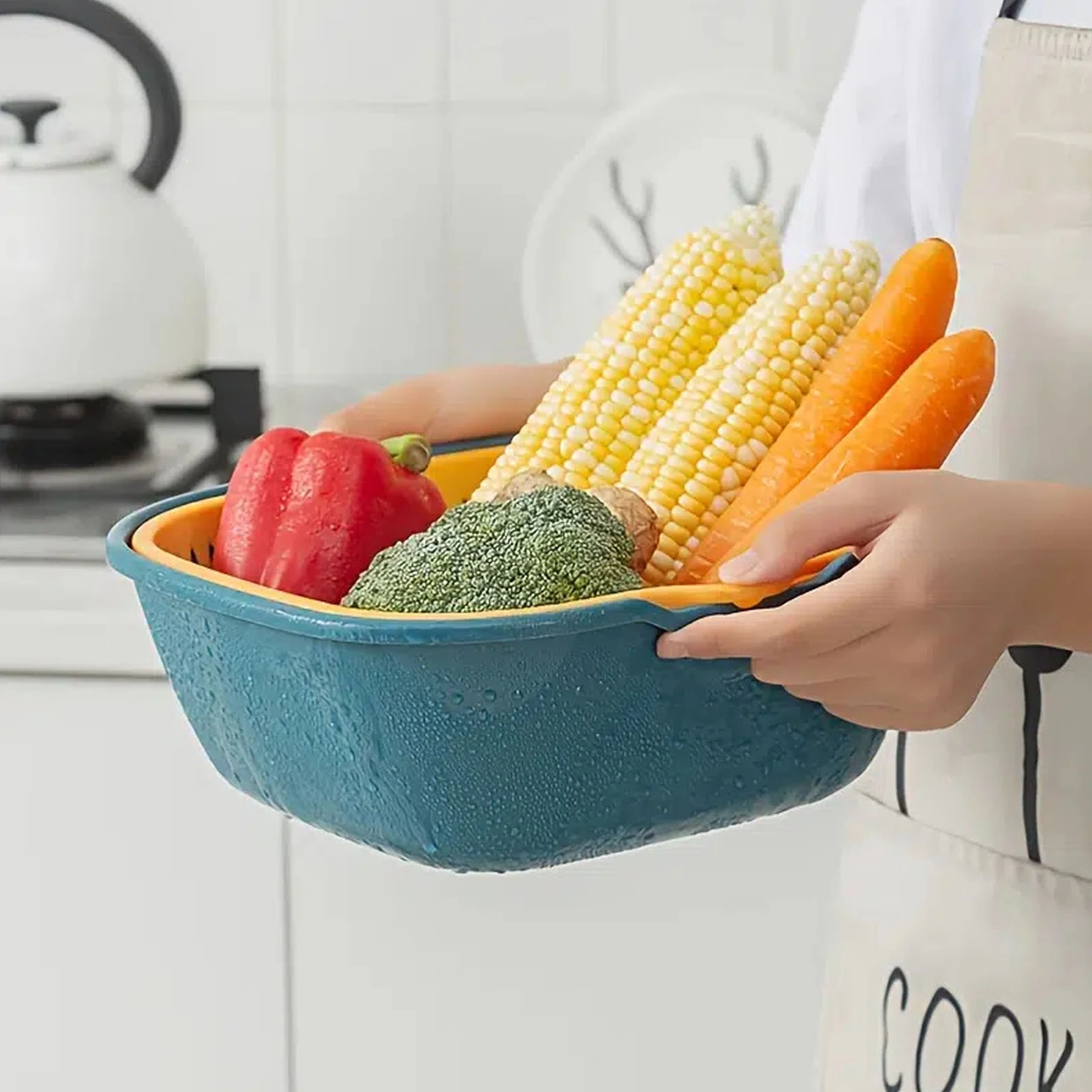 Skycity Ev Kullanıma 6'lı Katlı Plastik Yıkama Sepeti - Mutfak Meyve Sebze Süzme Sepeti Büyük-orta-küçük Set - Güvenli, Dayanıklı Ve Kolay Temizlenir Mavi - Sarı