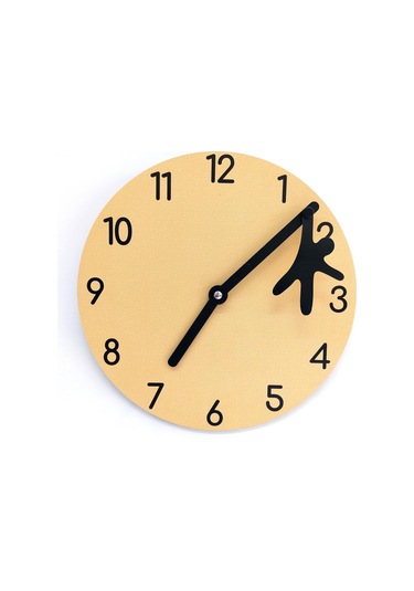 Cajuart Sarı Yelkovandan Sallanan Adam Modern Tasarım Ahşap Duvar Saati Çok Renkli