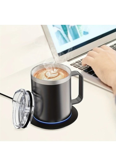 Fochsia 10 Saat Otomatik Kapama Usb Çalışan Isıtmalı Kahve Kupası Ve Isıtıcı Set Siyah