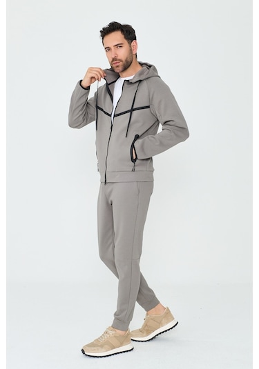 White Stone Gri Cepli Kapüşonlu Fermuarlı Erkek Sweatshirt Grey