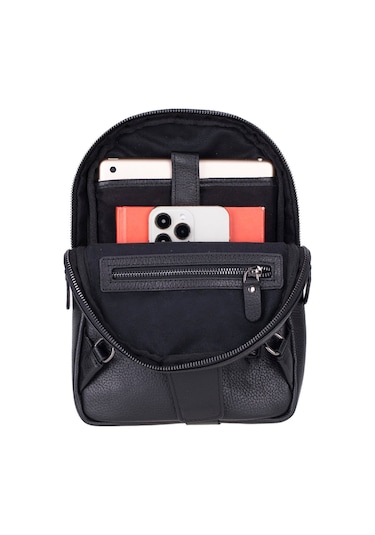 Bloominbag Blake Black Luxe Deri Çapraz Unisex Sırt Çantası Siyah