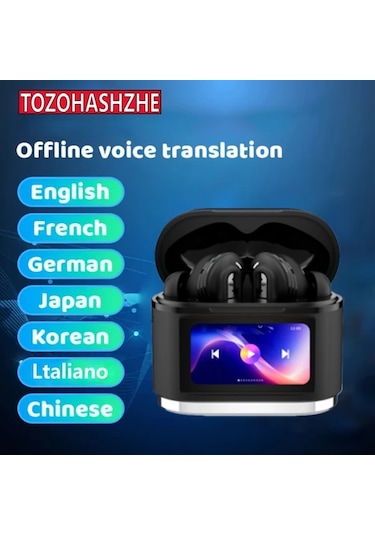 Xuweiwei Tozohashzhe Siyah Akıllı Çeviri Kulaklık 144 Dil Çeviri Lcd Ekran Uzun Pil Ömrü Usb C Şarj