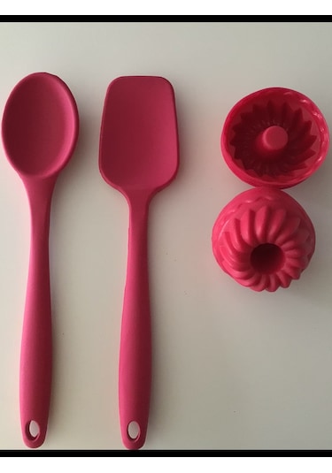 Pink Rose Bybirgül Silikon Spatula & Kaşık & Muffin Kalıbı Kırmızı