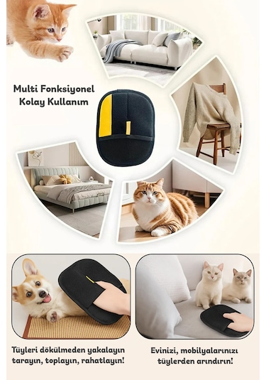 Teknetstore Kedi Köpek Tüy Toplama Eldiveni & Evcil Hayvan Masaj Tarağı 2'li Set