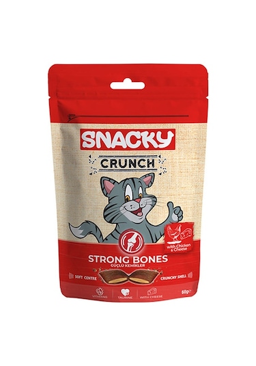 Snacky Crunchy Strong Bones Tavuklu ve Peynirli Kedi Ödülü 60 Gr