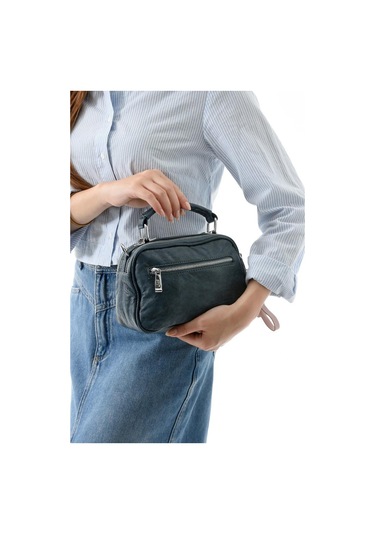 Vegan Deri Kadın Postacı Çanta 21 15 Cm Yıkama Suni Deri Omuz Çantası Çapraz Askılı Çanta Mavi