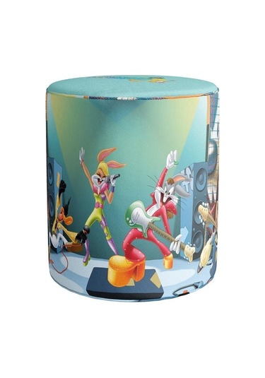 Looney Tunes Teams Singing Puf Warner Bros Lisanslı, Süet Kumaş, Uluslararası Solmama Sertifikası Çok Renkli