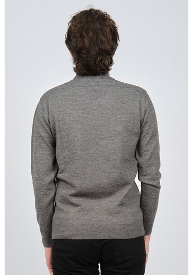 Çizgi Triko Erkek Yarım Balıkçı Yaka Düz Kazak 42564252 Gri Gri