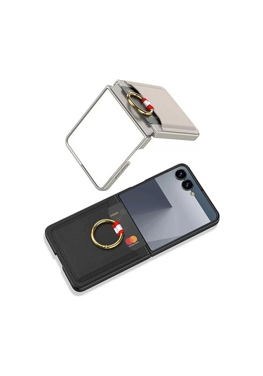 Samsung Galaxy Uyumlu Z Flip 7 Kıpta Yüzüklü Kartlıklı Kapak - Şık Koruma, Kredi Kart Yuvası, Stand Özelliğ