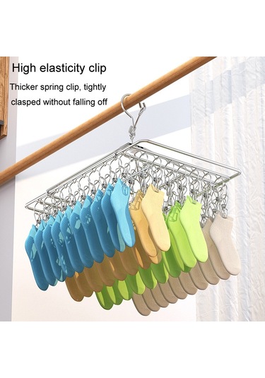 Sones Kare Çorap Kurutma Askısı Paslanmaz Çelik Çok Amaçlı Rüzgar Geçirmez Kurutma Rafı, Stil: 40x25cm 60 Klips Diğer