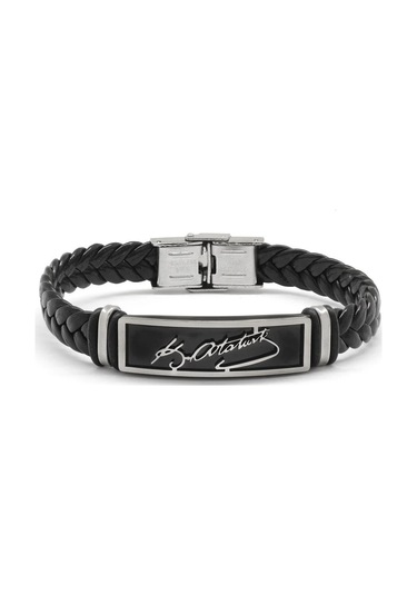 Atatürk İmzalı Deri Kordonlu Çelik Bileklik scb23 Çok Renkli