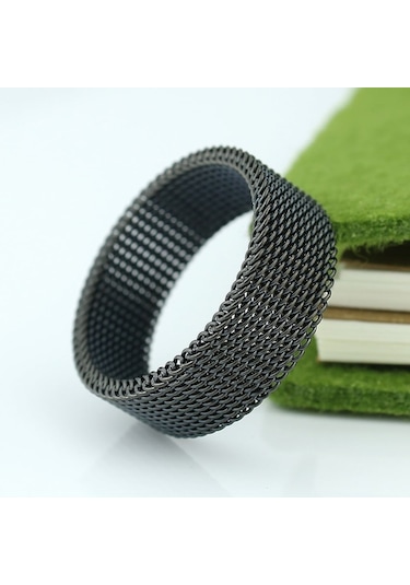 Chavin Bayan Erkek Esnek Çelik Örgü Siyah Yüzük N37