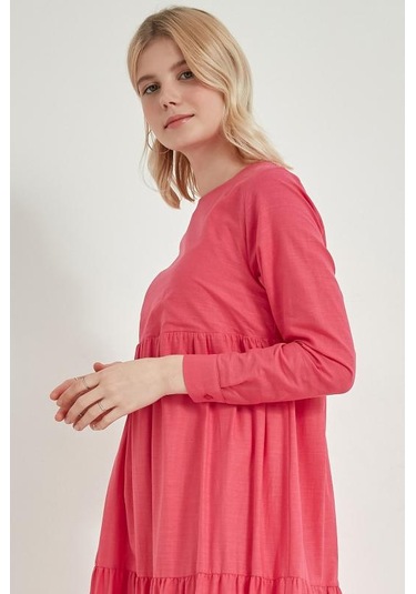 Pastelastore Kadın Pamuk Uzun Elbise 1109 Fuşya