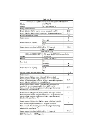 Samsung NV60K7140BB 60 LT Ankastre Fırın