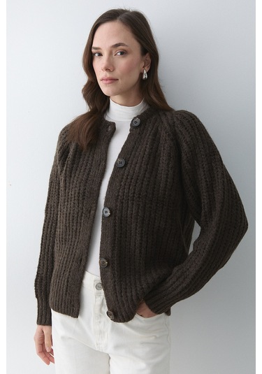 5 Düğmeli Hırka Kahvnje Melanj - 251061