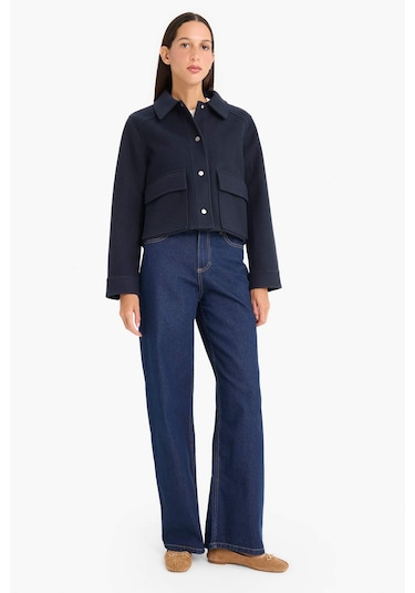 Defacto Regular Fit Polo Yaka Düğmeli Kaşe Mont E8628ax25aunv250 Lacivert