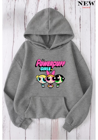 Powerpuff Girls Baskılı Sweatshirt Gri