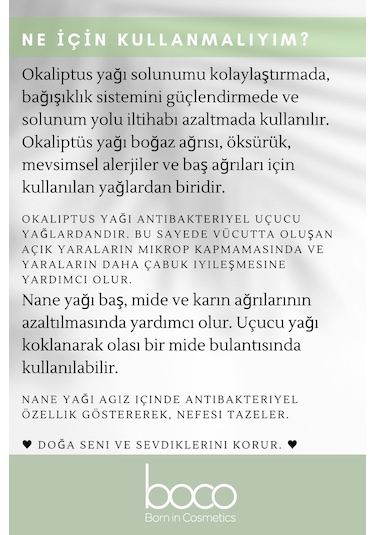 Boco Born In Cosmetics Nane + Okaliptus %100 Saf Uçucu Yağı 2 x 10 ML