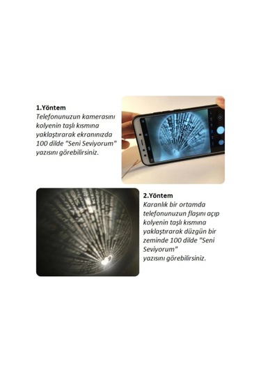 100 Dilde Seni Seviyorum Gold Kalp Projeksiyon Kolye