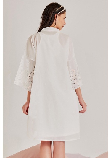 Magic Form 36110 Kadın Ekru Brodeli Lohusa Gecelik Sabahlık Takım