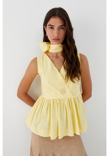 Kuşak Bağlamalı Kolsuz Bluz Sarı Sari