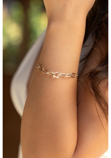 14 Ayar Altın Yıldızlı Kadın Bileklik Sarı Altın