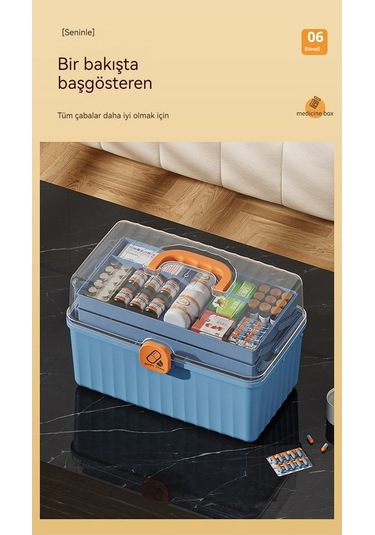 Bosphorusboutique02 Pratik Ev Acil İlaç Kutusu - Çok Katlı, Büyük Kapasiteli, Ekstra Büyük Mavi Kristal Model Mavi