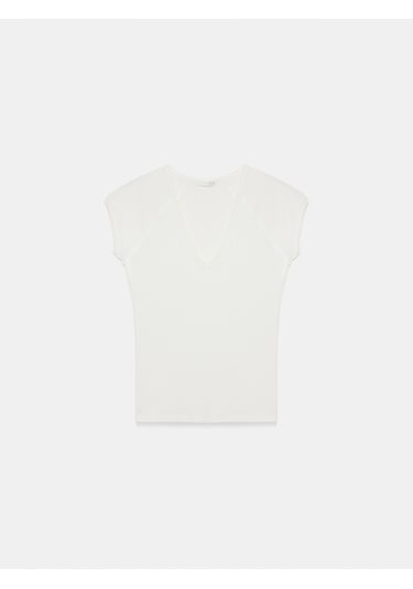 Dilvin 32894 V Yaka Fit T-shirt-ekru
