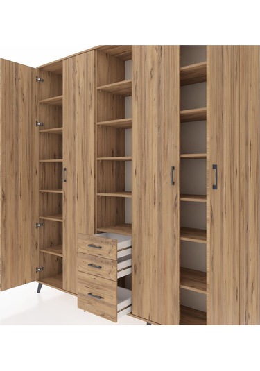 Hyperion Dolap 17 Raflı 3 Çekmeceli 4 Kapaklı 220x44x243 Çam-çam/çam Atlas Çam/atlas Çam