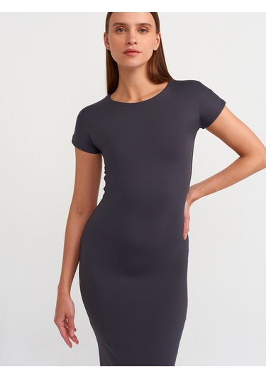 Dilvin Bisiklet Yaka Uzun Elbise Antrasit