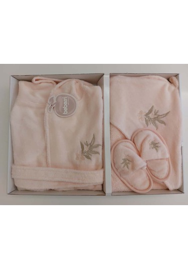 Bebessi %100 Pamuk Bornoz Seti Pudra Somon Bbss.smn.3980 Somon
