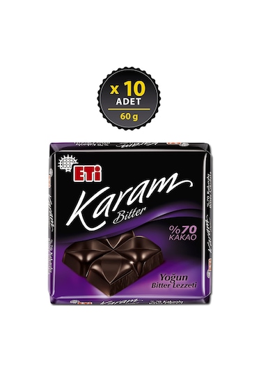 Eti Karam %70 Kakaolu Bitter Çikolata 10 x 60 G