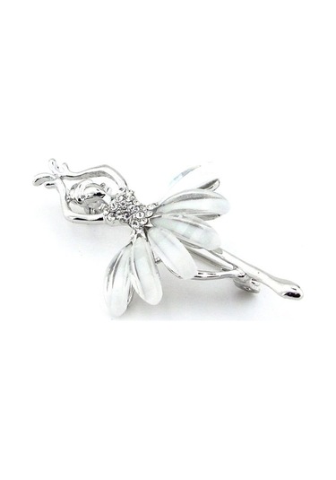 Solfera Beyaz Etekli Balerin Dansçı Yaka İğnesi Zirkon Taşlı Rozet Broş Rz155