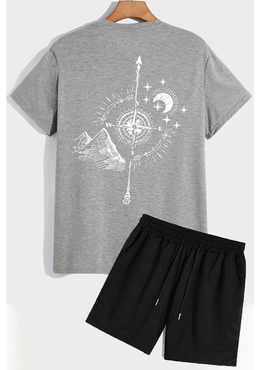 Pusula Şort T-shirt Eşofman Takımı Gri
