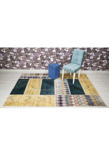 Patchwork El Dokuma Antik Anadolu Halısı Lego Sarı